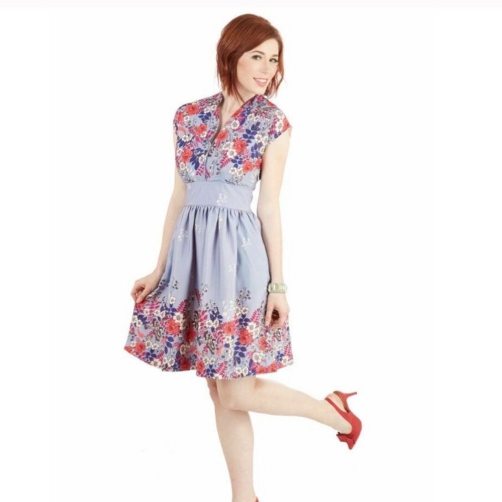 Modcloth Floral Midi Dress - Lavender and Red